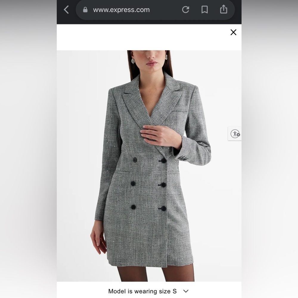 EXPRESS Women's Sequin Plaid Double Breasted
Padded Shoulder Mini Blazer Dress